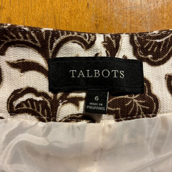 Talbots Womens Linen Blend Pleated Floral Print Skirt White Brown Print Size 6 - Picture 4 of 6